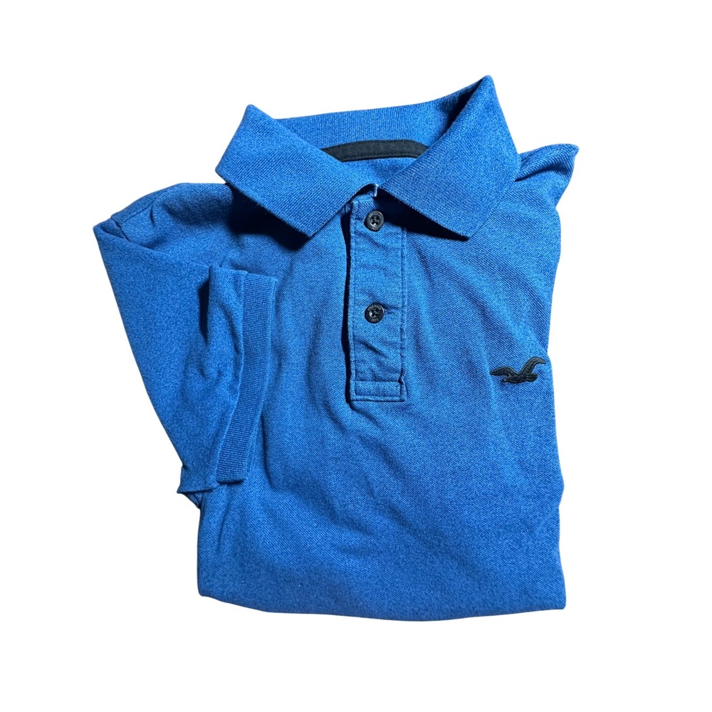 Hollister Mens Blue‎ Advanced Stretch Polo Shirt Short Sleeve Logo Size S
